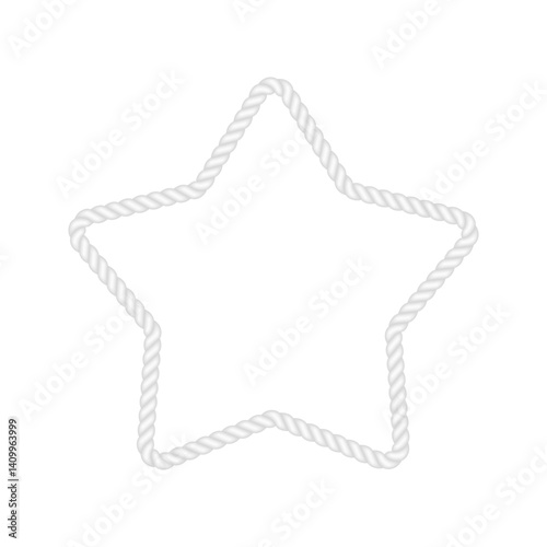 White rope star frame. Blank string cord five pointed star border. Nautical, western, rustic vintage design element for logos, labels, and banners.