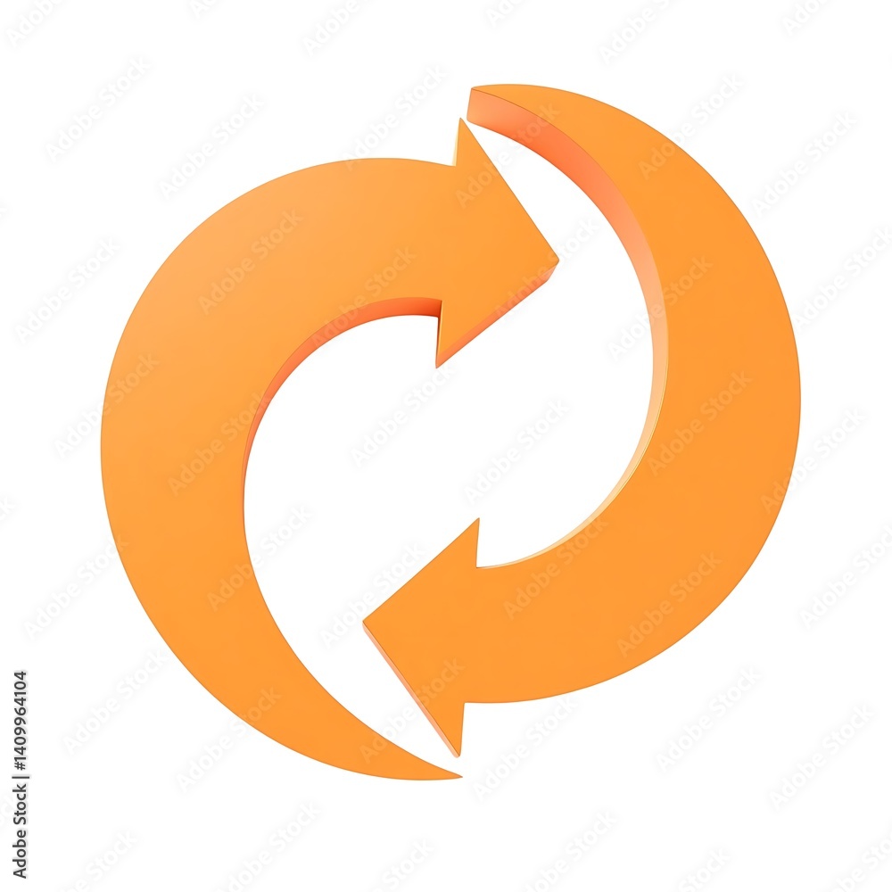 3D Orange Recycle Arrows Icon Plastic White Background 3D Orange Recycle Arrows Icon Plastic White Background
