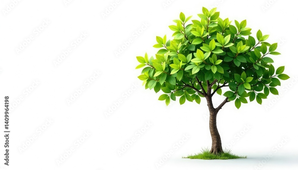 Obraz premium Young tree, delicate leaves, isolated on white , sapling, flora, twig