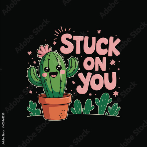 Hand drawn smiling cute cactus cartoon illustration.Generative AI.