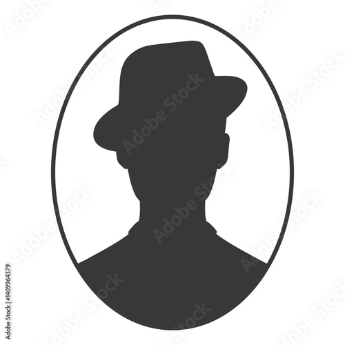 Silhouette of a man in a hat. Vector illustration