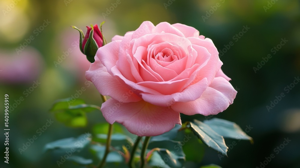 A stunning pink rose in full bloom, showcasing delicate petals against a lush green backdrop, perfect for capturing the essence of nature and beauty. A stunning pink rose in full bloom, showcasing delicate petals against a lush green backdrop, perfect for capturing the essence of nature and beauty.