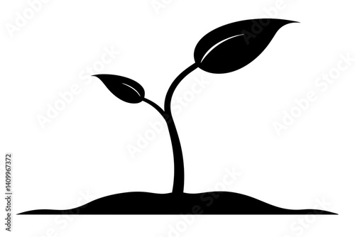 Sprouting Seed Silhouette Vector Illustration Black