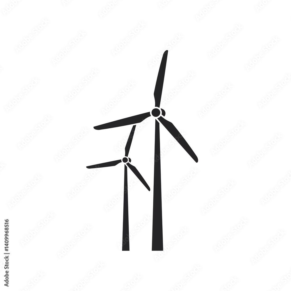 Black Silhouette Icons of Wind Turbines for Renewable Energy Black Silhouette Icons of Wind Turbines for Renewable Energy