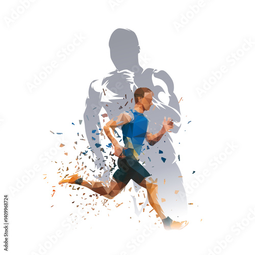 Run collage, group of running men, double exposure. set of isolated vector illustrations. Track and field