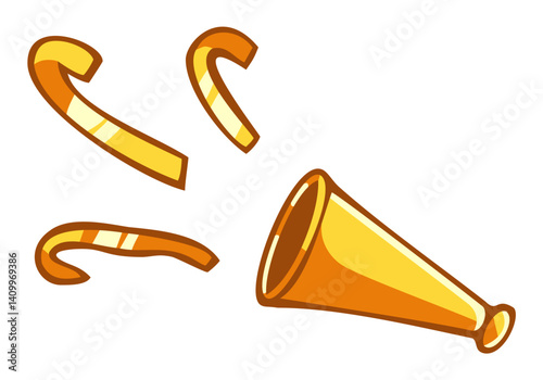 Gold party horn. Editable color vector