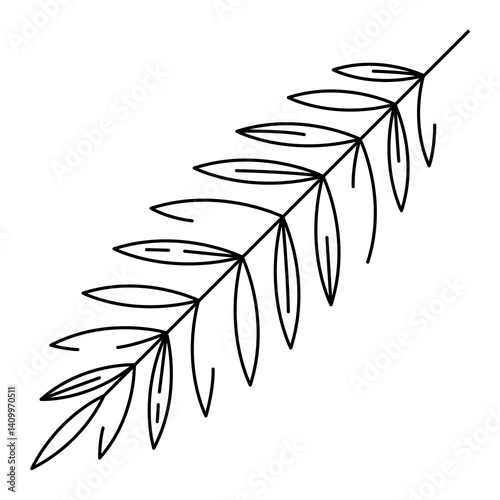 Illustration of coconut palm leaf. Decorative image of tropical foliage and plant.
