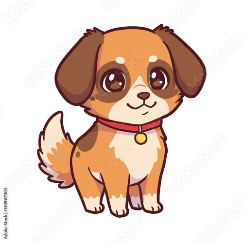 Cute cartoon dog smiling happily in a playful pose.  
