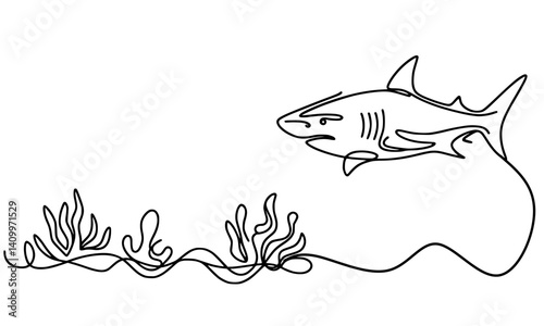 Stylized Shark Illustration with Flowing Line Design