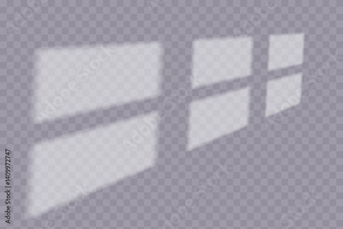 Realistic window frame shadow overlay effect casting light on a transparent checkered background