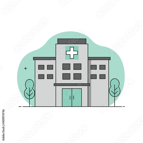 Hospital building with cross sign against minimalist background  