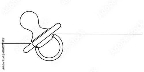 Pacifier for baby. Continuous line one drawing. Newborn Nipple Continuous Line Editable Icon. Vector illustration. Simple line illustration.
