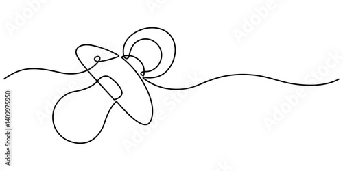 Pacifier for baby. Continuous line one drawing. Newborn Nipple Continuous Line Editable Icon. Vector illustration. Simple line illustration.
