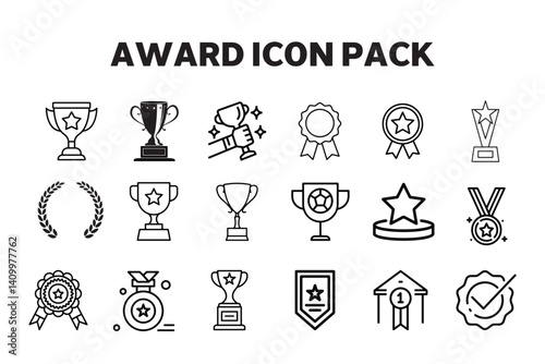 Award & Achievement Icon Pack – 20+ Line and Solid Style Vector Trophies, Medals & Badges