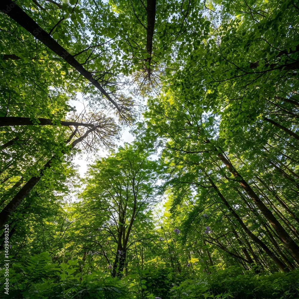Green forest filled with the abundance of nature Ecological friendly environment concept View up to the top of the green trees Green forest filled with the abundance of nature Ecological friendly environment concept View up to the top of the green trees