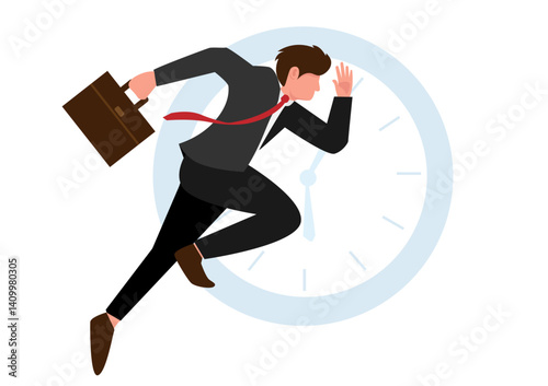 Businessman working on the background of a clock. Big. A person with goals achieves success and plans in time. Achieve the goal Time management life priorities Organize work correct direction