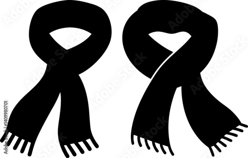 Scarf art vectors and Set of black muffler icon silhouette collections