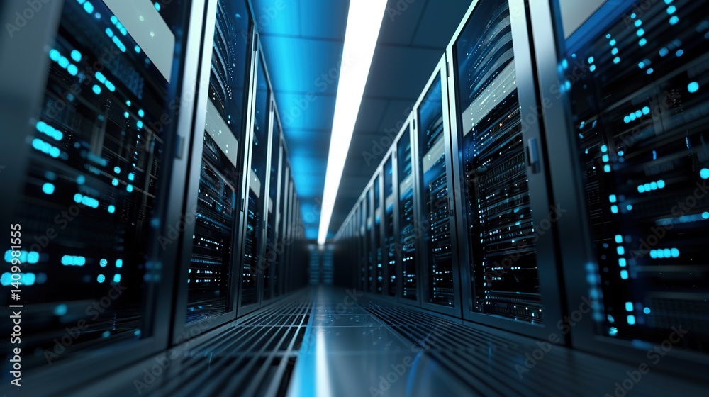 Obraz premium Server Room Data Center: High-Tech Background for IT Infrastructure & Connectivity 