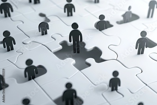 Jigsaw puzzle with missing pieces representing teamwork and human resources