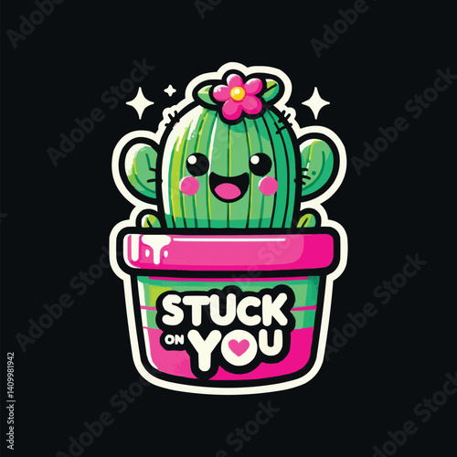 Cheerful smiling cactus in a decorated flower pot.Generative AI.