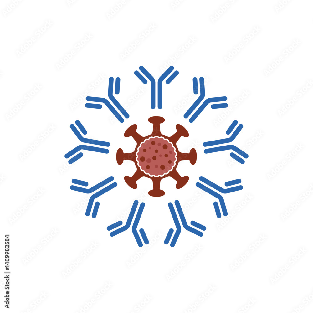 Antibody and Immune System Molecules with Virus Vector. Isolated Icon Illustration Antibody and Immune System Molecules with Virus Vector. Isolated Icon Illustration
