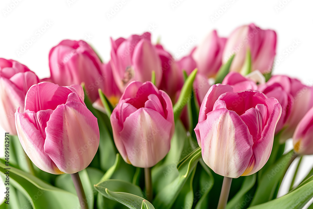 Fototapeta premium pink tulips isolated green