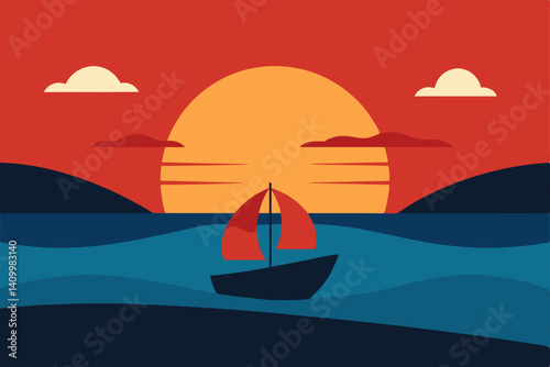 sailing boat at sunset