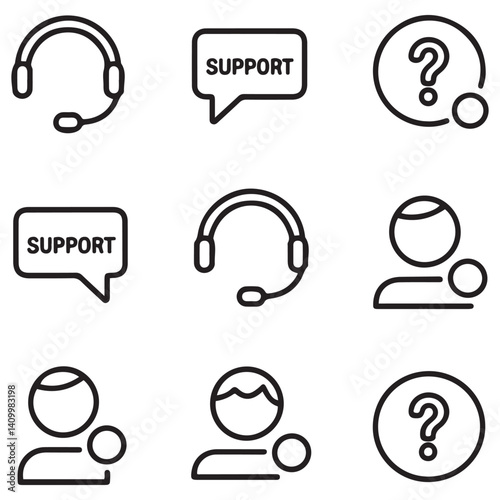 Support, customer service thin line icons set. Service, help, online support, assistance editable stroke icon. Vector with white background