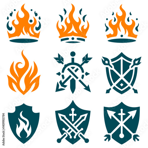 Magnificent guardian of immortal warriors with fiery sword and shield