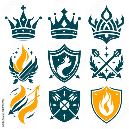 Expressive blaze of warlord’s archery with bow, sword, and flaming crest