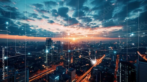 Modern city with high speed internet connection technology, can be used for display or montage your products, business, skyscraper, skyline, digital, connect, communication, network