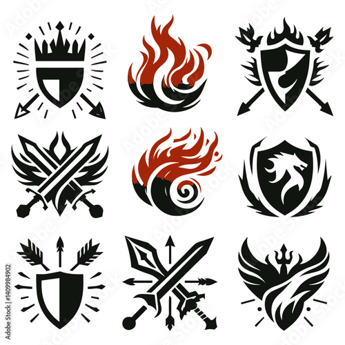 Blazing Enforcer Fiery Battle Icons of Regal Crest and Arms