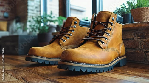 Stylish Tan Leather Boots on Wooden Floor