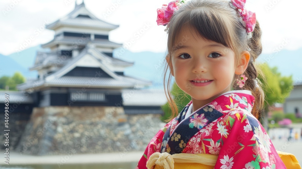 Smiling girl poses beautifully in front of an ancient building Smiling girl poses beautifully in front of an ancient building
