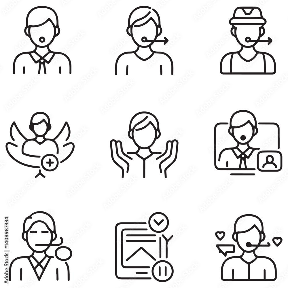 Support, customer service thin line icons set. Service, help, online support, assistance editable stroke icon. Vector with white background