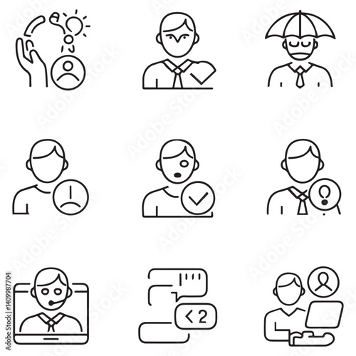 Support, customer service thin line icons set. Service, help, online support, assistance editable stroke icon. Vector with white background