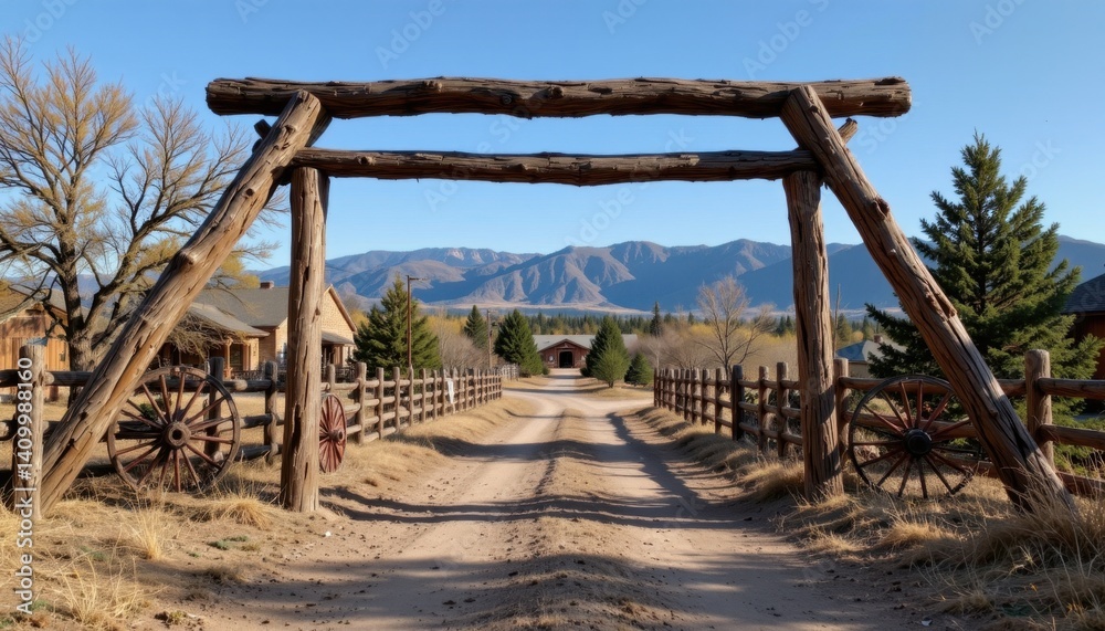 Scenic driveway entrance mountain valley photo rustic setting wide angle nature's serenity Scenic driveway entrance mountain valley photo rustic setting wide angle nature's serenity