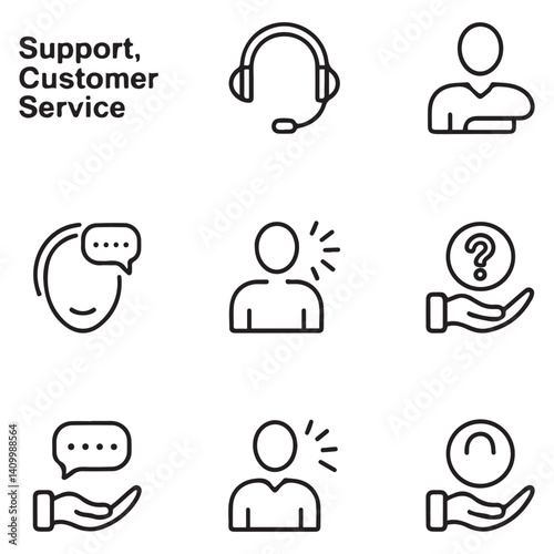 Support, customer service thin line icons set. Service, help, online support, assistance editable stroke icon. Vector with white background