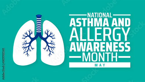 National Asthma and Allergy Awareness Month background banner or poster design template. observed every year in May. Holiday concept. Use to any Template, card, poster, placard, template.