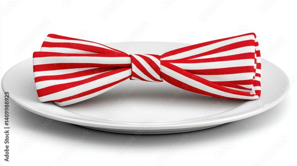 Obraz premium Red and White Striped Bow Tie on a White Plate
