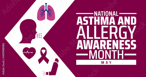 National Asthma and Allergy Awareness Month background banner or poster design template. observed every year in May. Holiday concept. Use to any Template, card, poster, placard, template.
