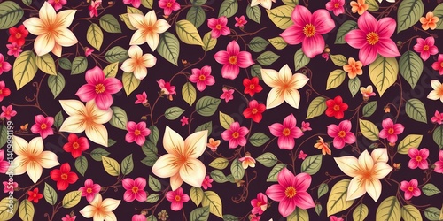 Wallpaper Mural Elegant, intertwined floral vines and leaves create a lush seamless pattern, flower, decoration Torontodigital.ca