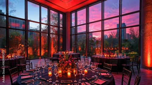Romantic Dinner Setup with Stunning Sunset View