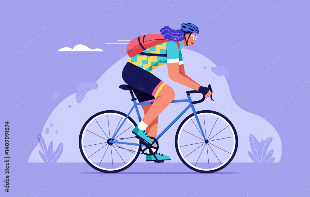 Fototapeta premium Professional Cycling Woman Colorful Illustration