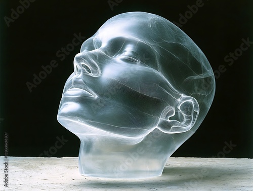 Glass Head Sculpture on Marble