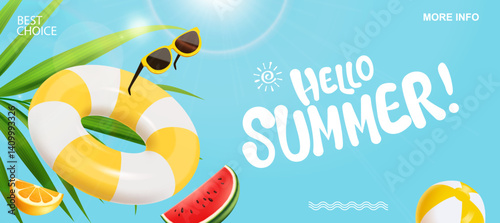 Hello Summer Poster or Banner template. Perfect for promoting or website template