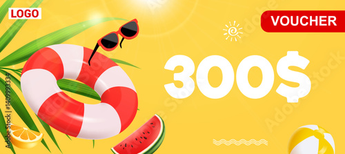 Gift voucher coupon vector illustration summer offer ends weekend holiday