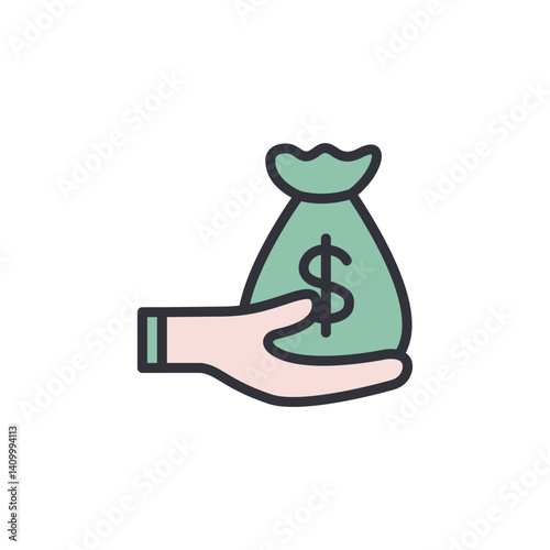 Money bag colored icons, minimalist vector illustration ,simple transparent graphic element .Isolated on white background