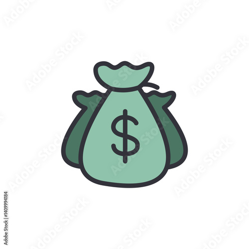 Money bag colored icons, minimalist vector illustration ,simple transparent graphic element .Isolated on white background