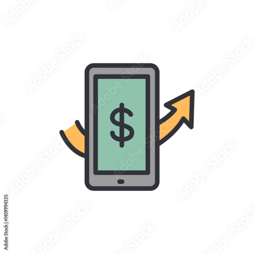 Mobile finance colored icons, minimalist vector illustration ,simple transparent graphic element .Isolated on white background